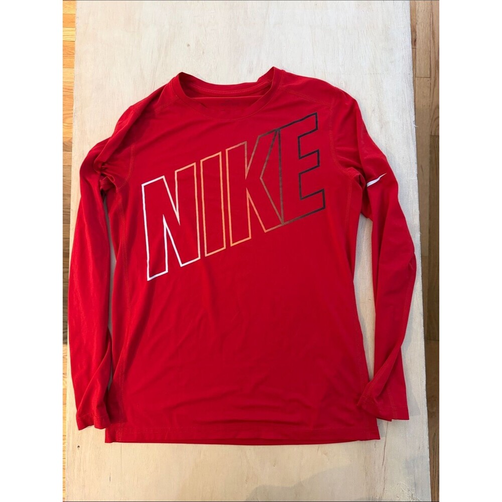 Nike Red Long Sleeve Performance Top with Large Logo